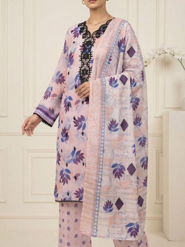 FB-291 | Amethyst Floral | 3 Pcs Unstitch With Cotton Trouser