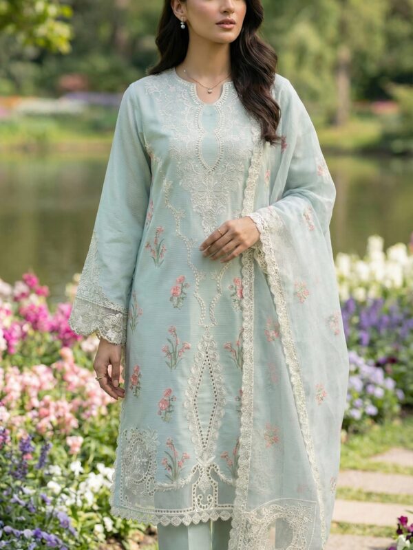 FB-275 | Seafoam Mist | 3 Pcs Unstitch With Cotton Trouser