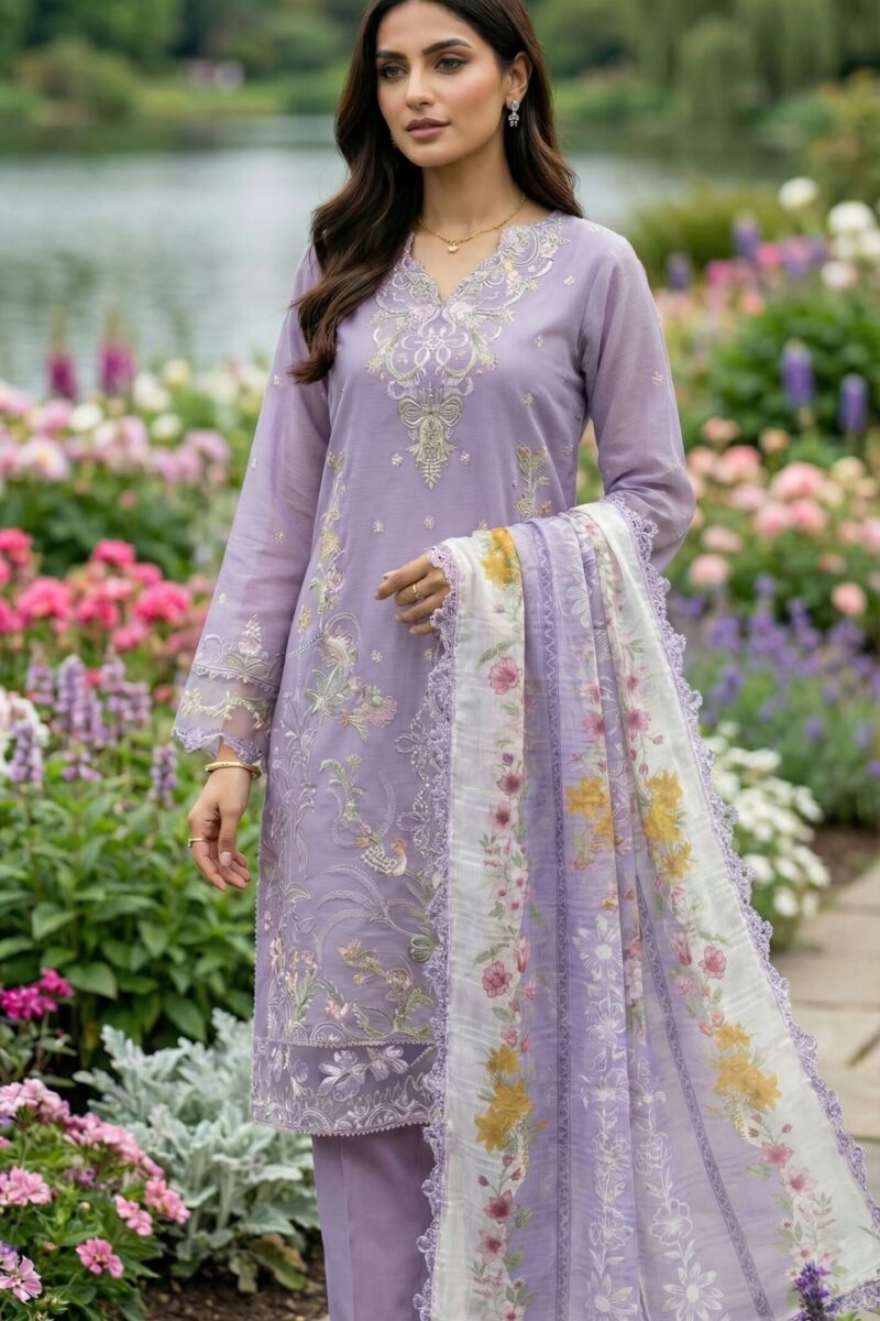 FB-276 | Vintage Violet | 3 Pcs Unstitch With Cotton Trouser