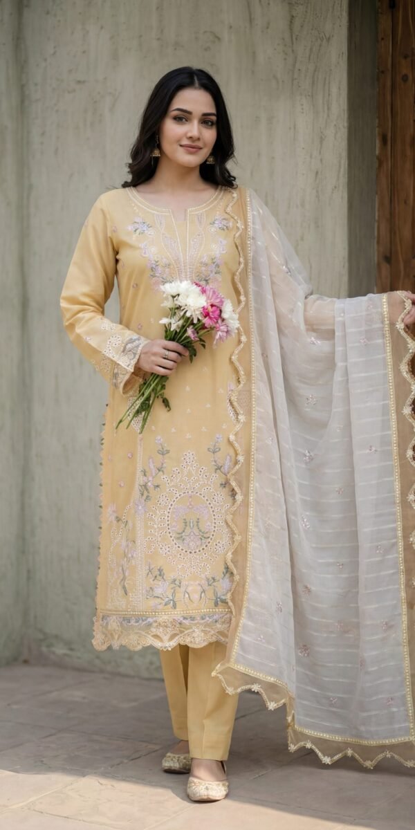 FB-288 | Desert Gold | 3 Pcs Unstitch With Cotton Trouser