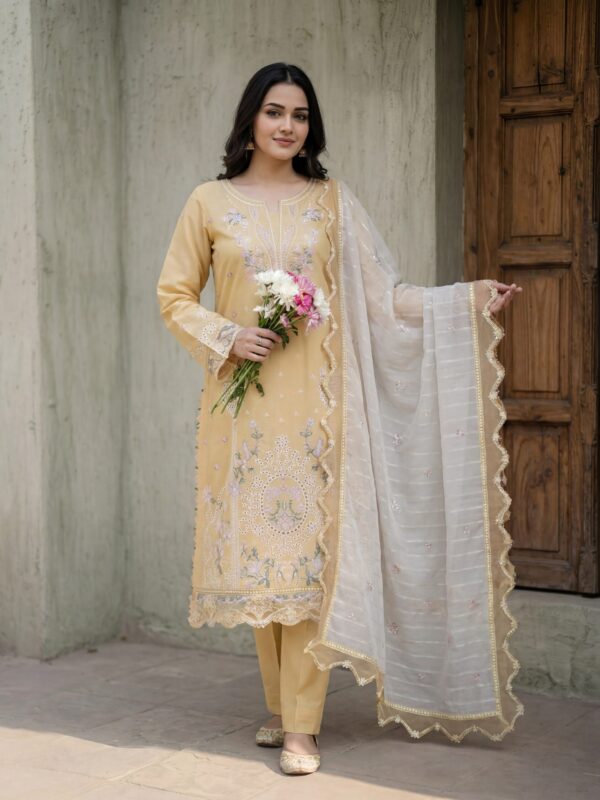 FB-288 | Desert Gold | 3 Pcs Unstitch With Cotton Trouser