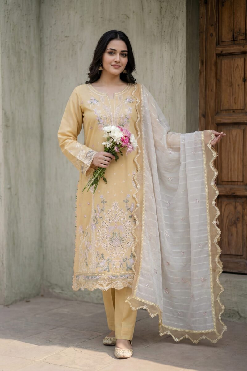 FB-288 | Desert Gold | 3 Pcs Unstitch With Cotton Trouser