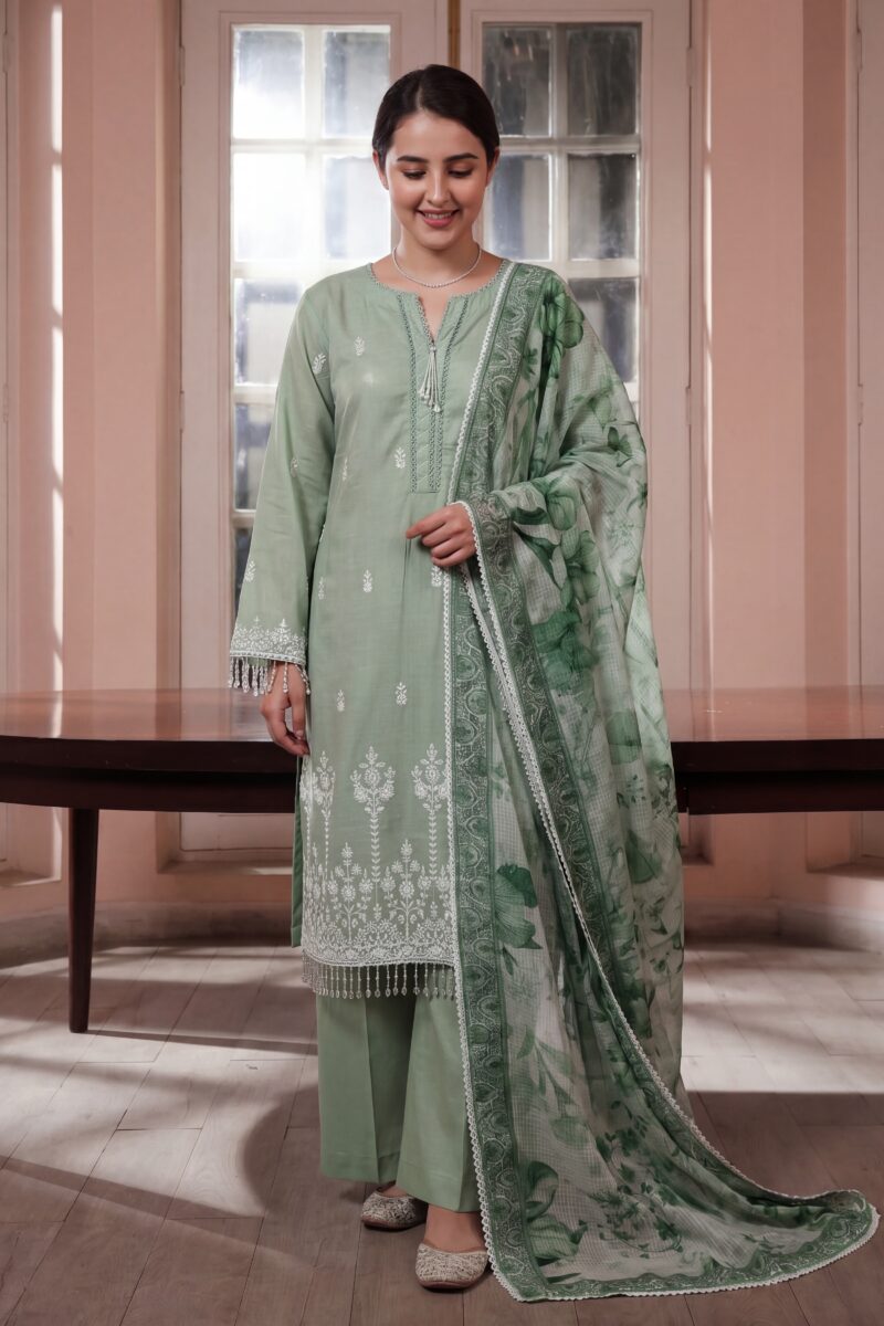 FB-306 | Misty Olive | 3 Pcs Unstitch With Cotton Trouser