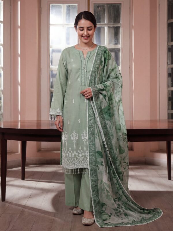 FB-306 | Misty Olive | 3 Pcs Unstitch With Cotton Trouser