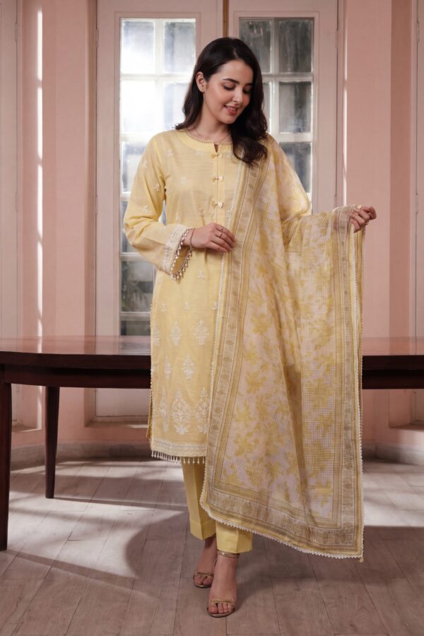 FB-307 | Lemon Frost | 3 Pcs Unstitch With Cotton Trouser