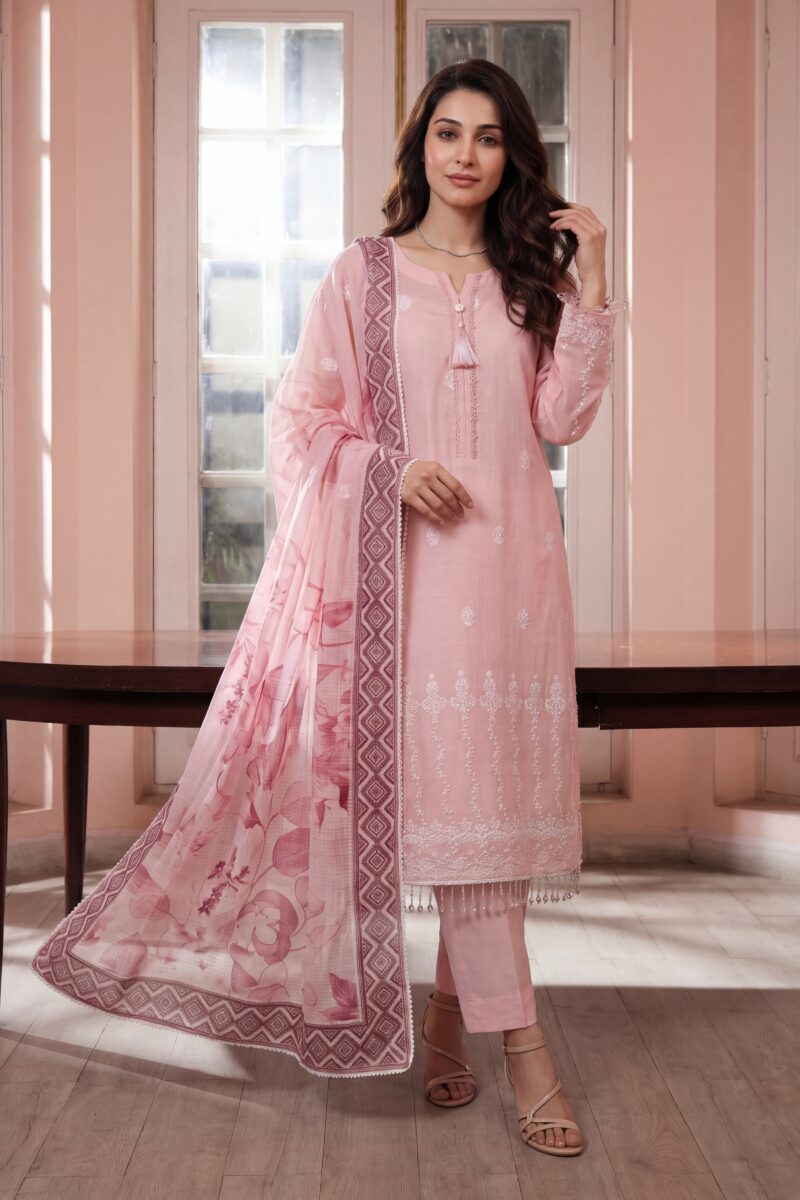 FB-308 | Petal Pink | 3 Pcs Unstitch With Cotton Trouser