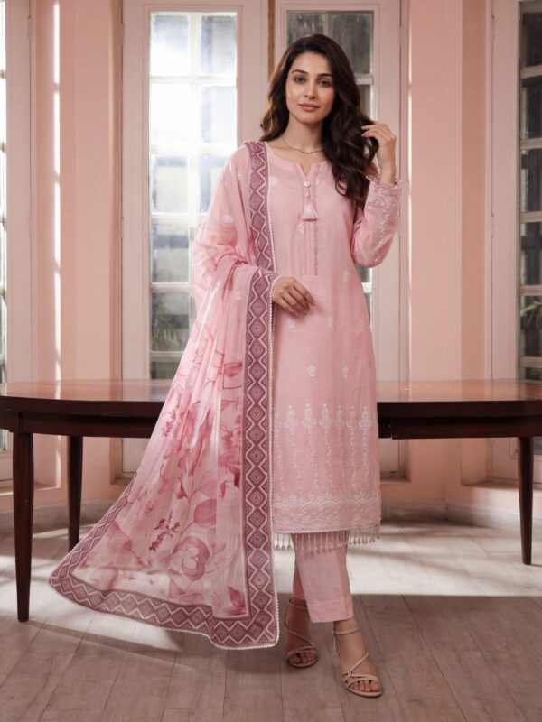 FB-308 | Petal Pink | 3 Pcs Unstitch With Cotton Trouser