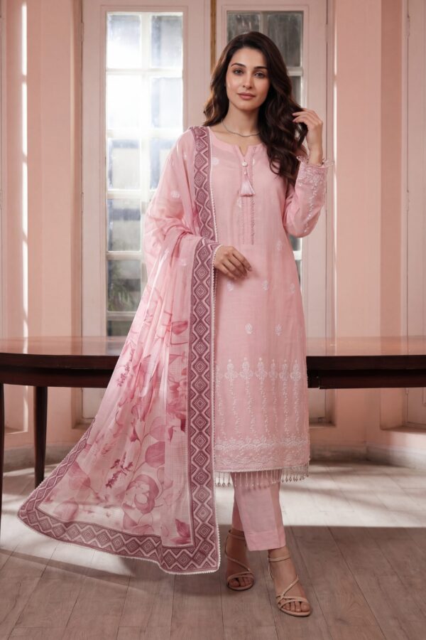 FB-308 | Petal Pink | 3 Pcs Unstitch With Cotton Trouser