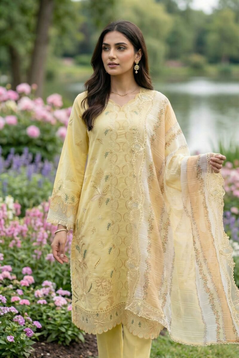 FB-276 | Vintage Lemon | 3 Pcs Unstitch With Cotton Trouser