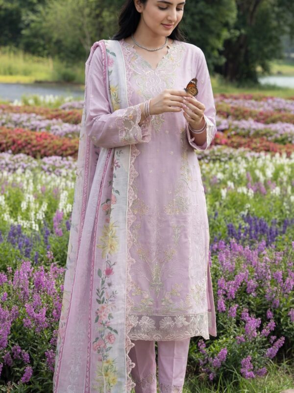 FB-276 | Piyazi Pink | 3 Pcs Unstitch With Cotton Trouser