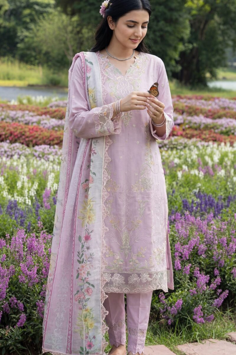 FB-276 | Piyazi Pink | 3 Pcs Unstitch With Cotton Trouser