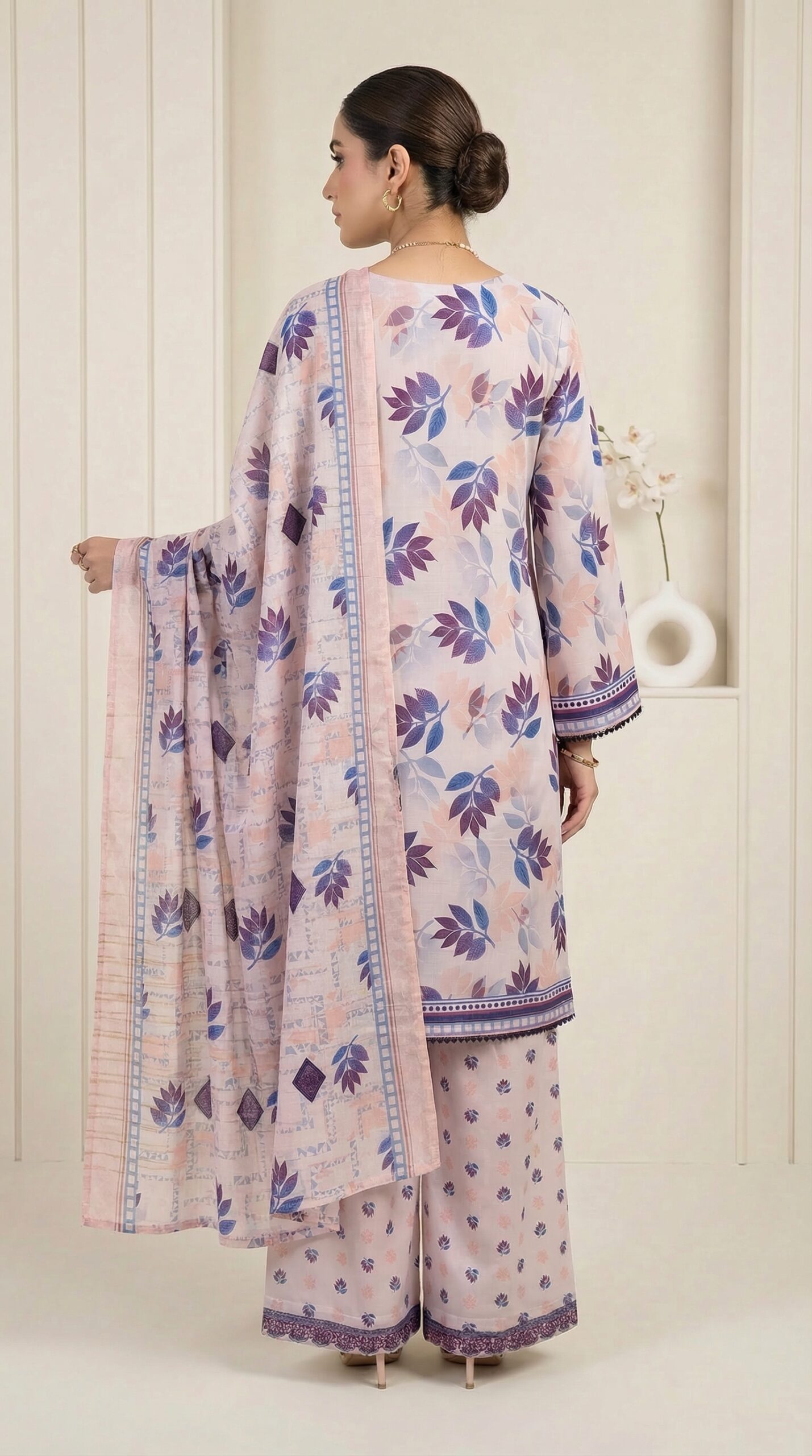 FB-291 | Amethyst Floral | 3 Pcs Unstitch With Cotton Trouser - Image 2