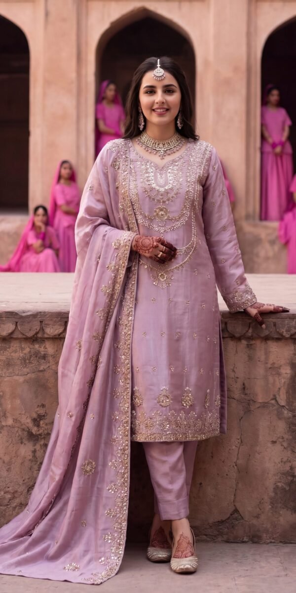 FB-316 | Rose Taupe | 3 Pcs Luxury Shesha Silk Embroidered Suit