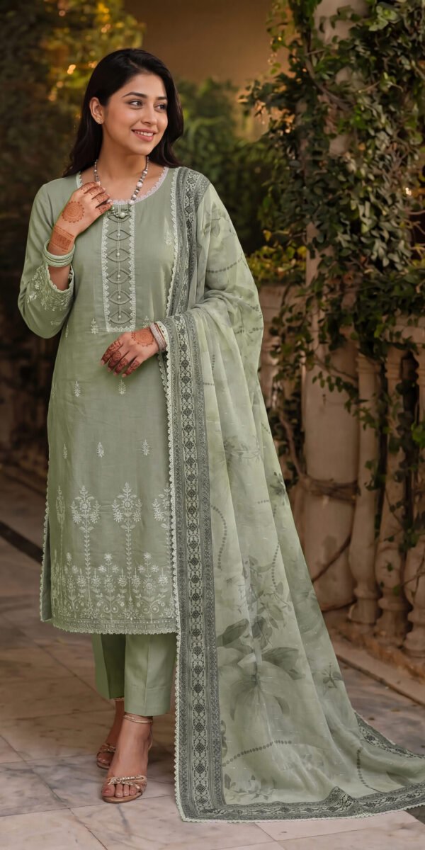 FB-352 | Opaline Green | 3 Pcs Unstitch With Cotton Trouser
