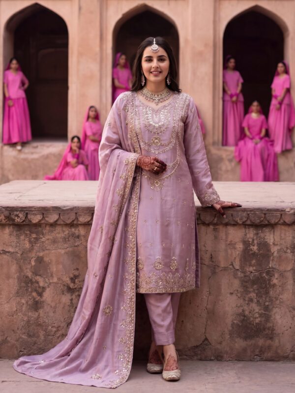 FB-316 | Rose Taupe | 3 Pcs Luxury Shesha Silk Embroidered Suit