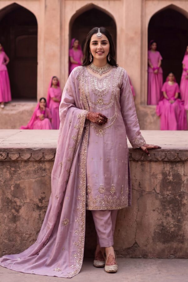 FB-316 | Rose Taupe | 3 Pcs Luxury Shesha Silk Embroidered Suit