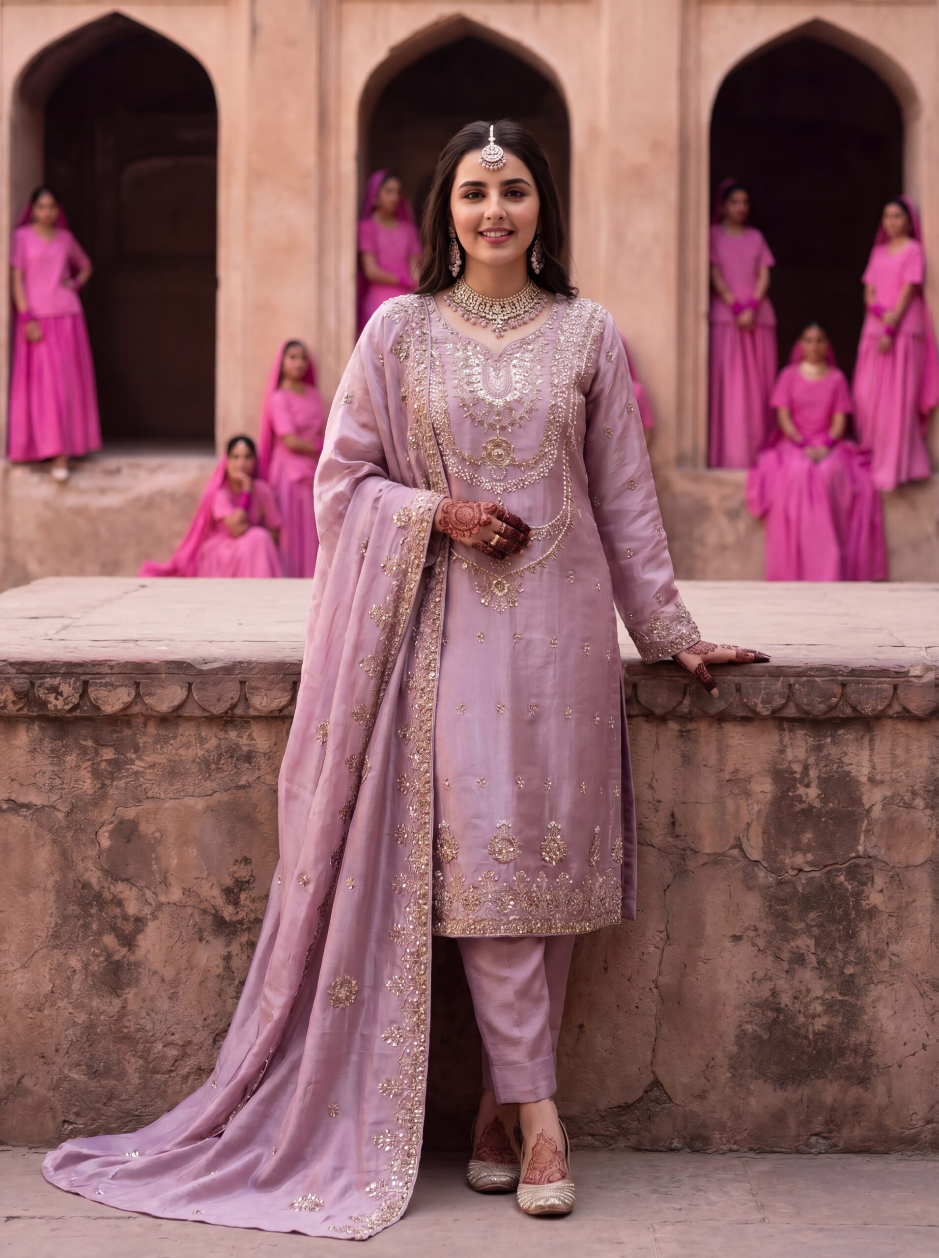 FB-316 | Rose Taupe | 3 Pcs Luxury Shesha Silk Embroidered Suit