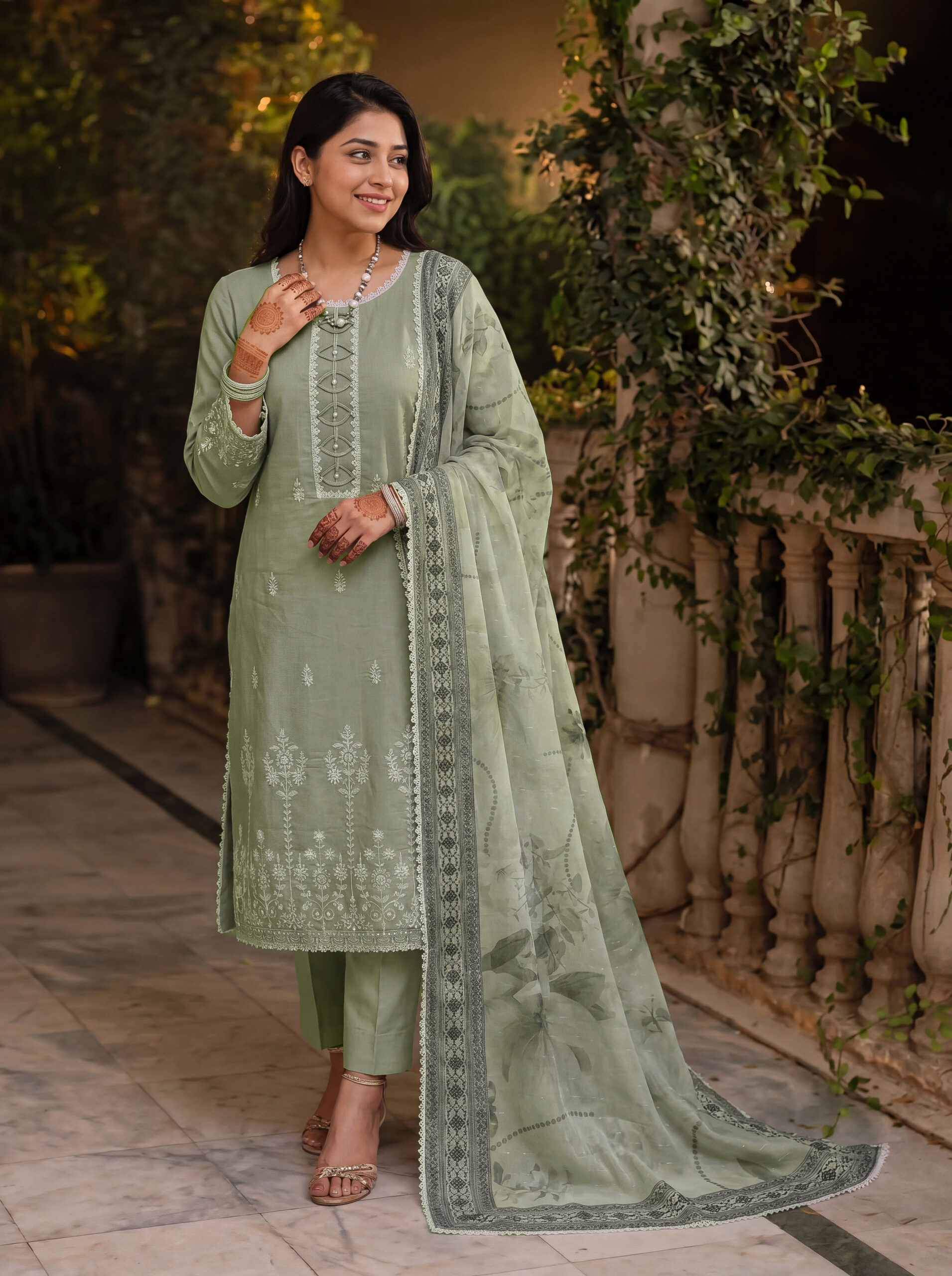 FB-352 | Opaline Green | 3 Pcs Unstitch With Cotton Trouser