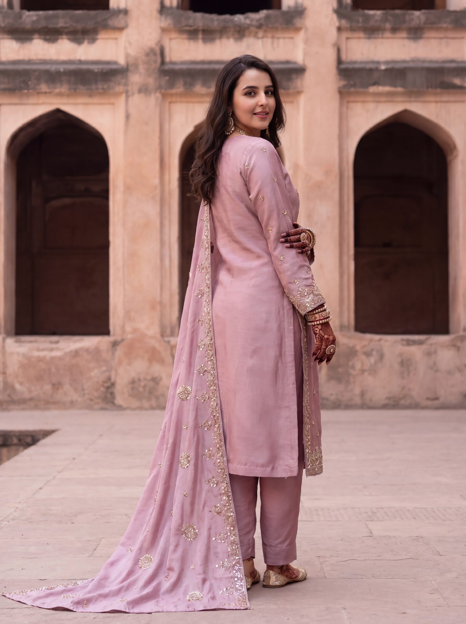 FB-316 | Rose Taupe | 3 Pcs Luxury Shesha Silk Embroidered Suit - Image 2