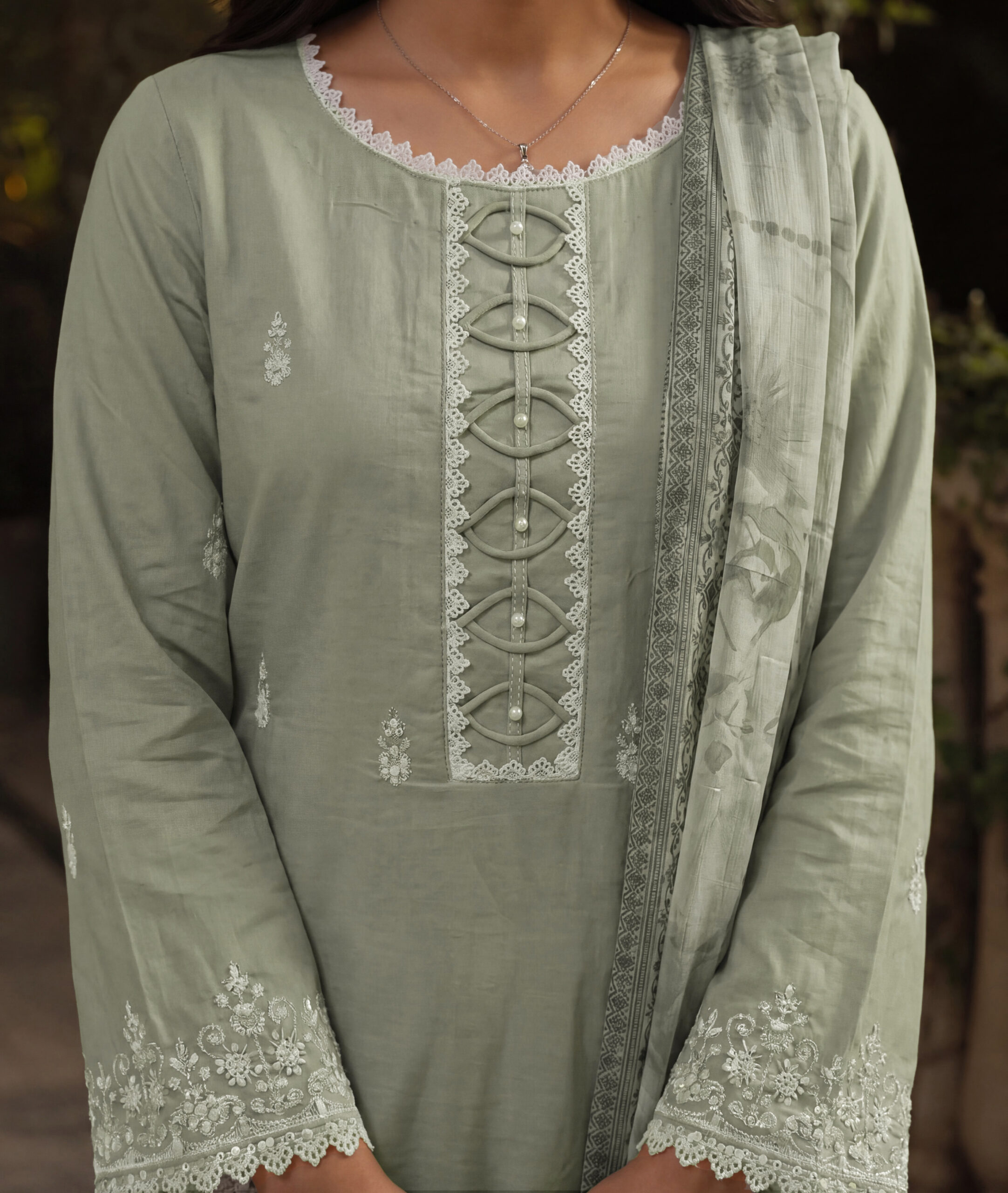FB-352 | Opaline Green | 3 Pcs Unstitch With Cotton Trouser - Image 5