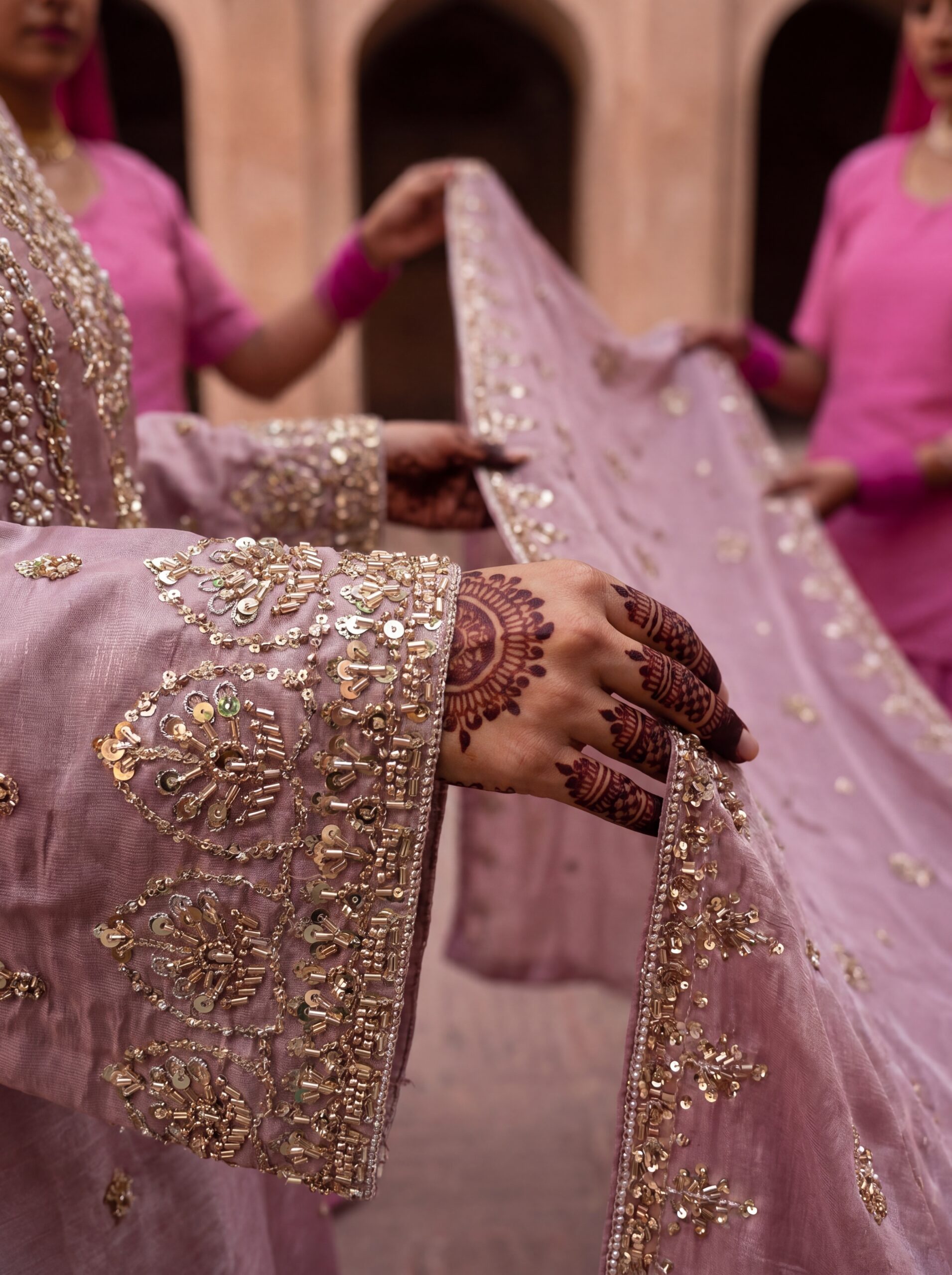 FB-316 | Rose Taupe | 3 Pcs Luxury Shesha Silk Embroidered Suit - Image 3