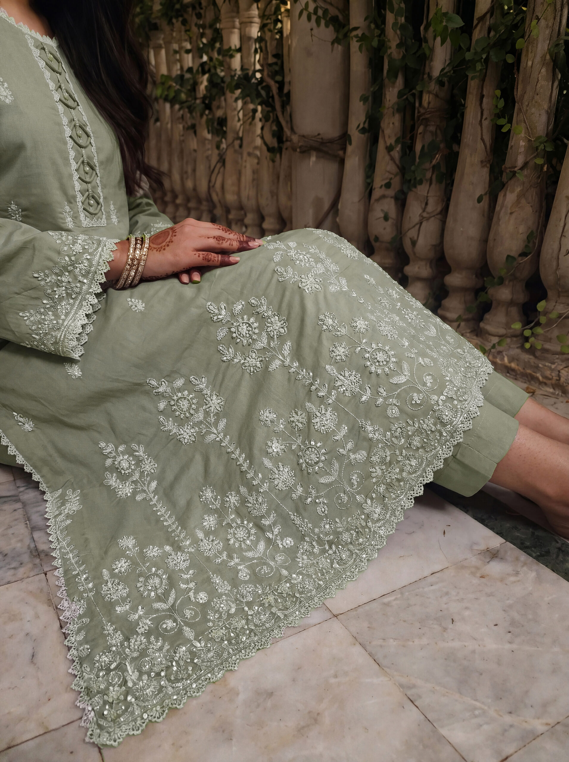 FB-352 | Opaline Green | 3 Pcs Unstitch With Cotton Trouser - Image 3