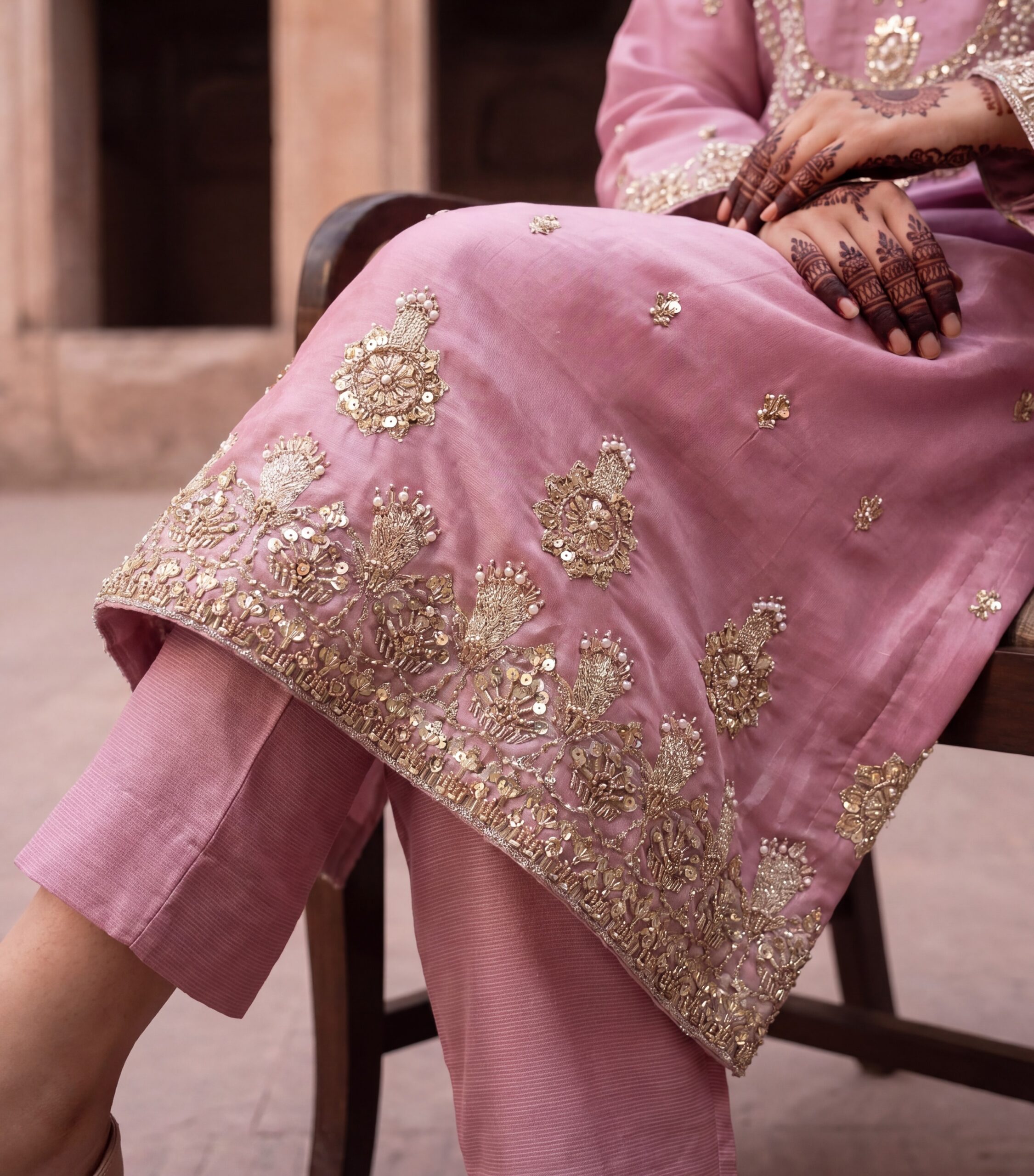 FB-316 | Rose Taupe | 3 Pcs Luxury Shesha Silk Embroidered Suit - Image 4
