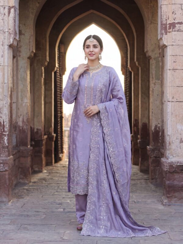 FB-272 | Mystic Purple | 3 Pcs Luxury Shesha Silk Embroidered Suit