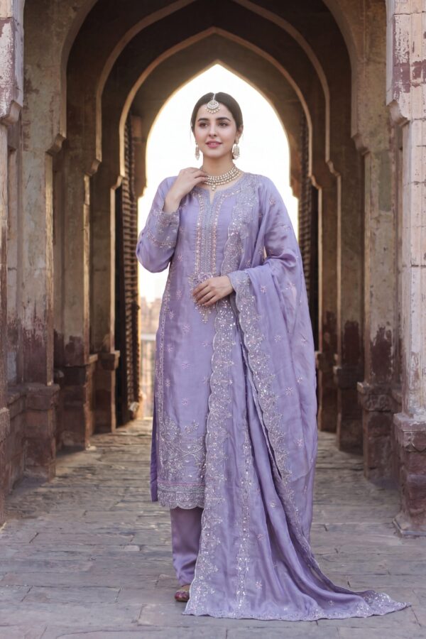 FB-272 | Mystic Purple | 3 Pcs Luxury Shesha Silk Embroidered Suit