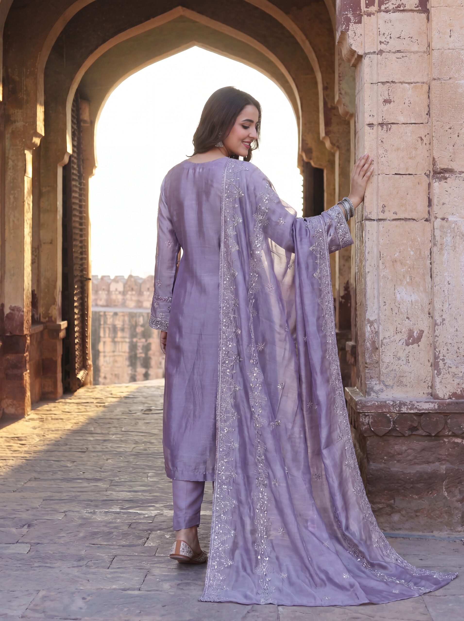 FB-272 | Mystic Purple | 3 Pcs Luxury Shesha Silk Embroidered Suit - Image 2