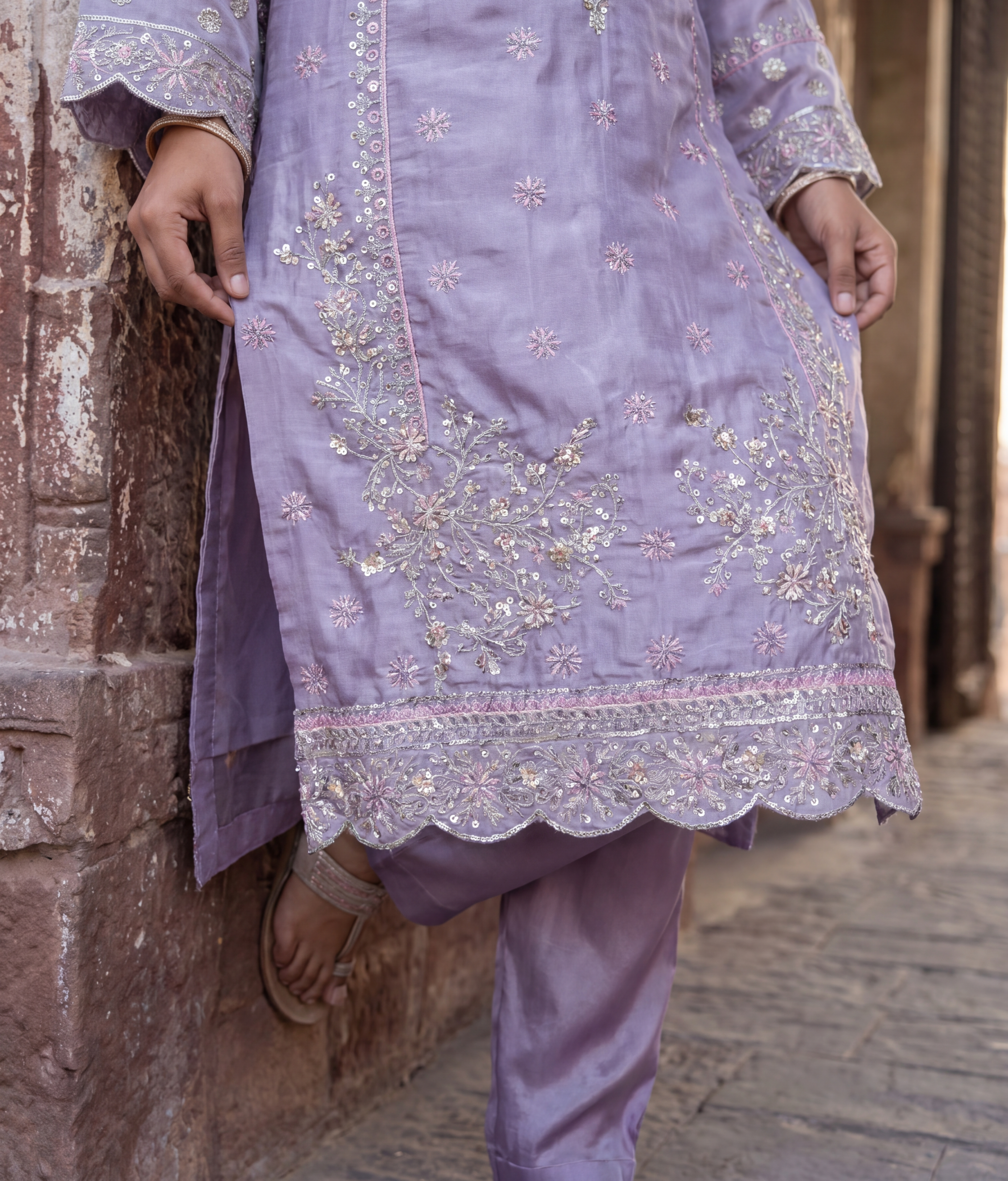 FB-272 | Mystic Purple | 3 Pcs Luxury Shesha Silk Embroidered Suit - Image 4