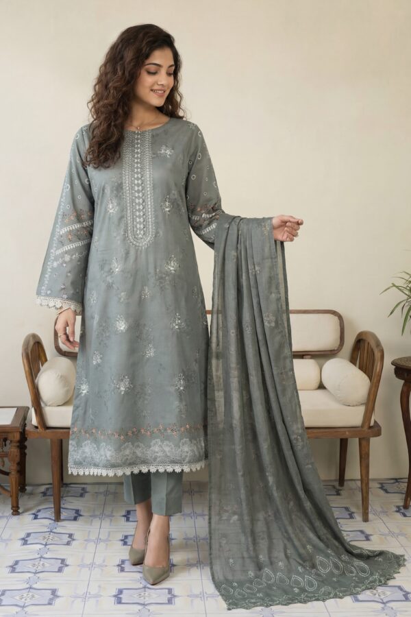 FB-292 | Moss Grey | 3 Pcs Unstitch With Cotton Trouser