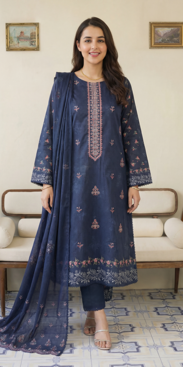 FB-294 | Blue Velvet | 3 Pcs Unstitch With Cotton Trouser