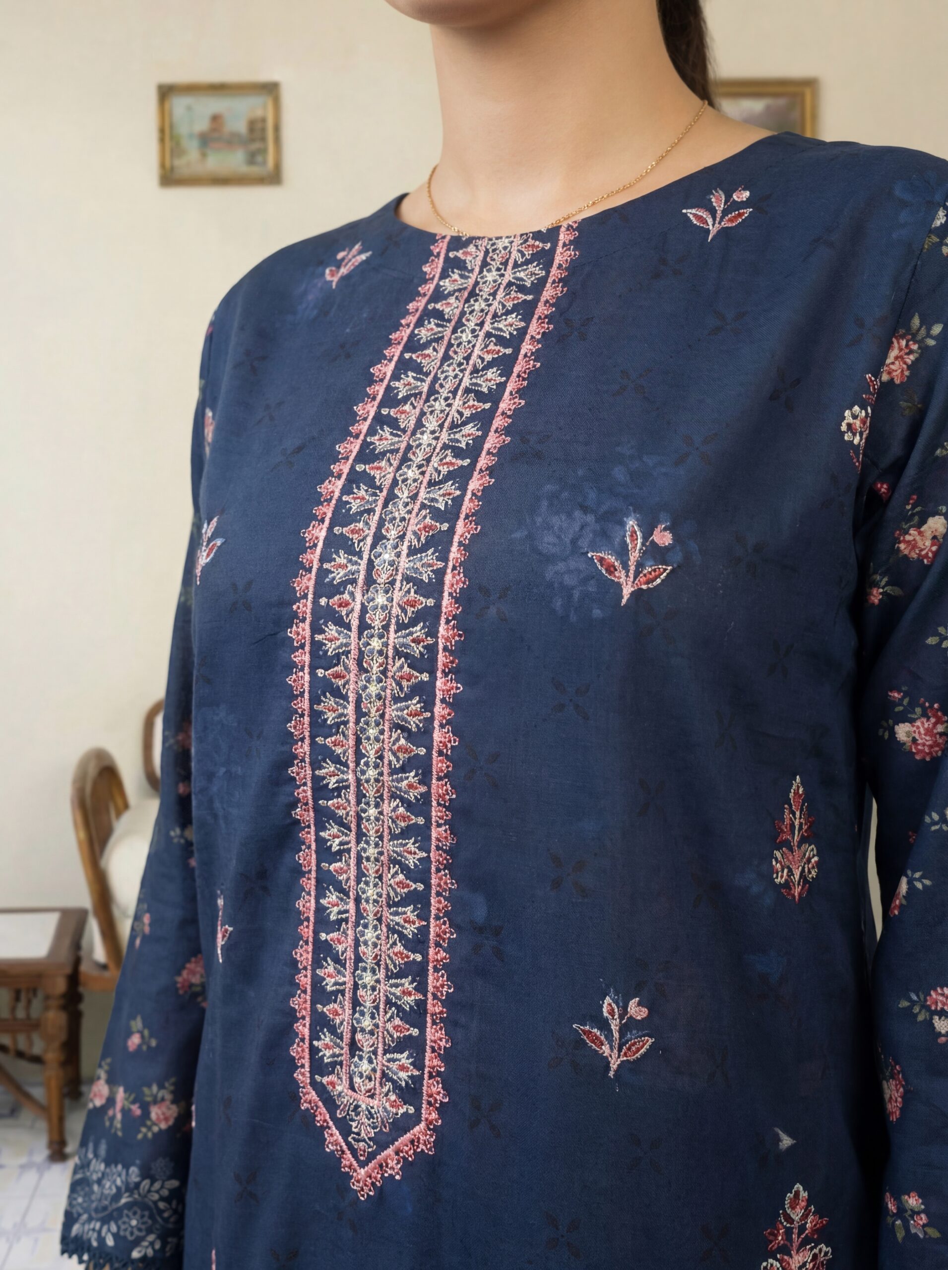 FB-294 | Blue Velvet | 3 Pcs Unstitch With Cotton Trouser - Image 5