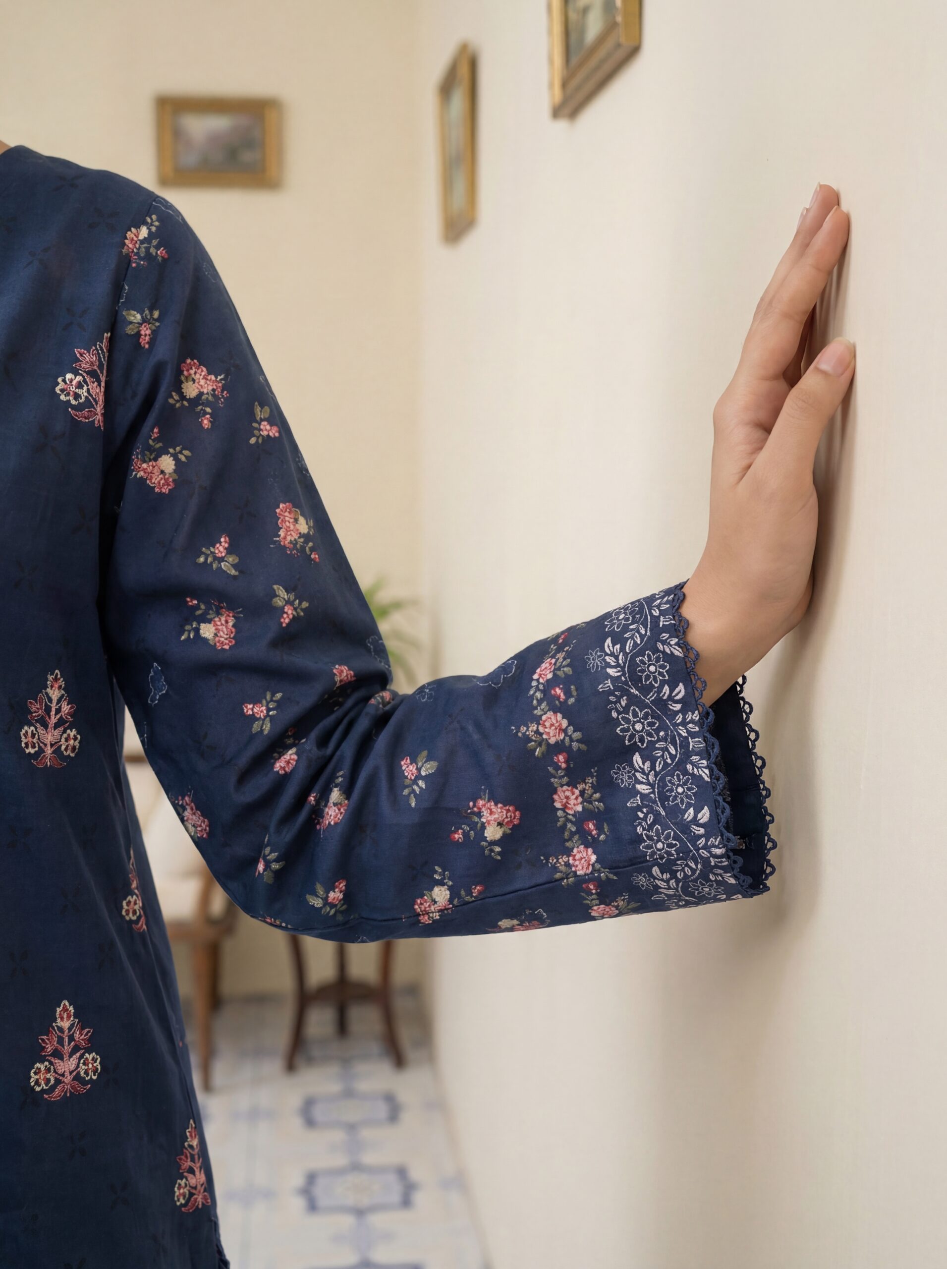 FB-294 | Blue Velvet | 3 Pcs Unstitch With Cotton Trouser - Image 3