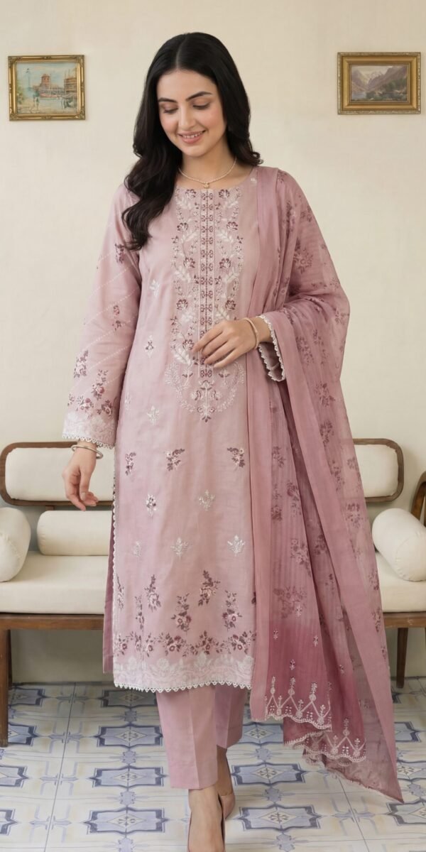 FB-297 | Vintage Pink | 3 Pcs Unstitch With Cotton Trouser