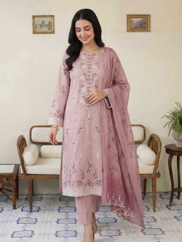 FB-297 | Vintage Pink | 3 Pcs Unstitch With Cotton Trouser