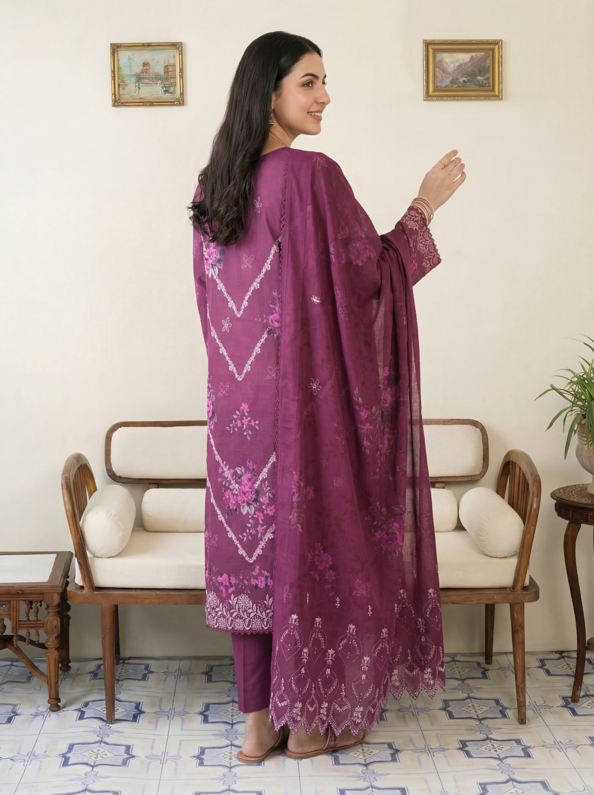 FB-298 | Royal Berry | 3 Pcs Unstitch With Cotton Trouser - Image 2