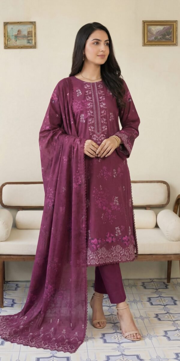 FB-298 | Royal Berry | 3 Pcs Unstitch With Cotton Trouser