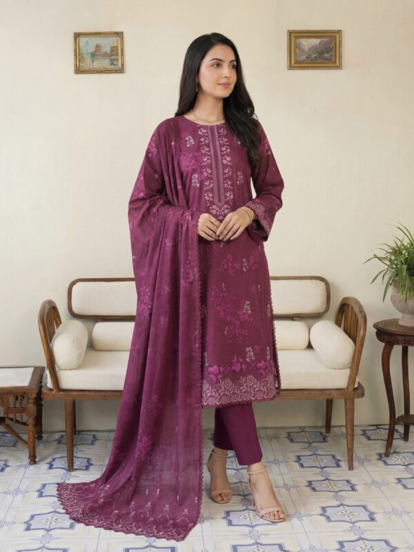 FB-298 | Royal Berry | 3 Pcs Unstitch With Cotton Trouser