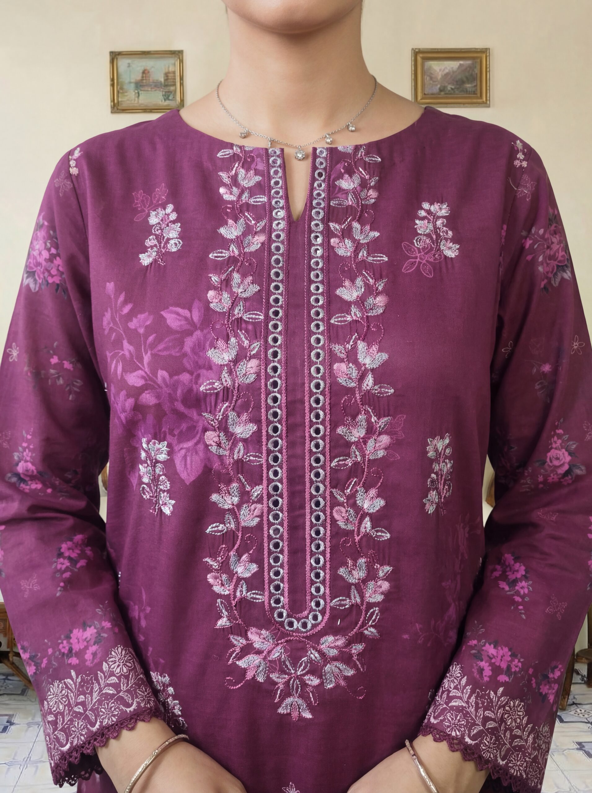 FB-298 | Royal Berry | 3 Pcs Unstitch With Cotton Trouser - Image 5
