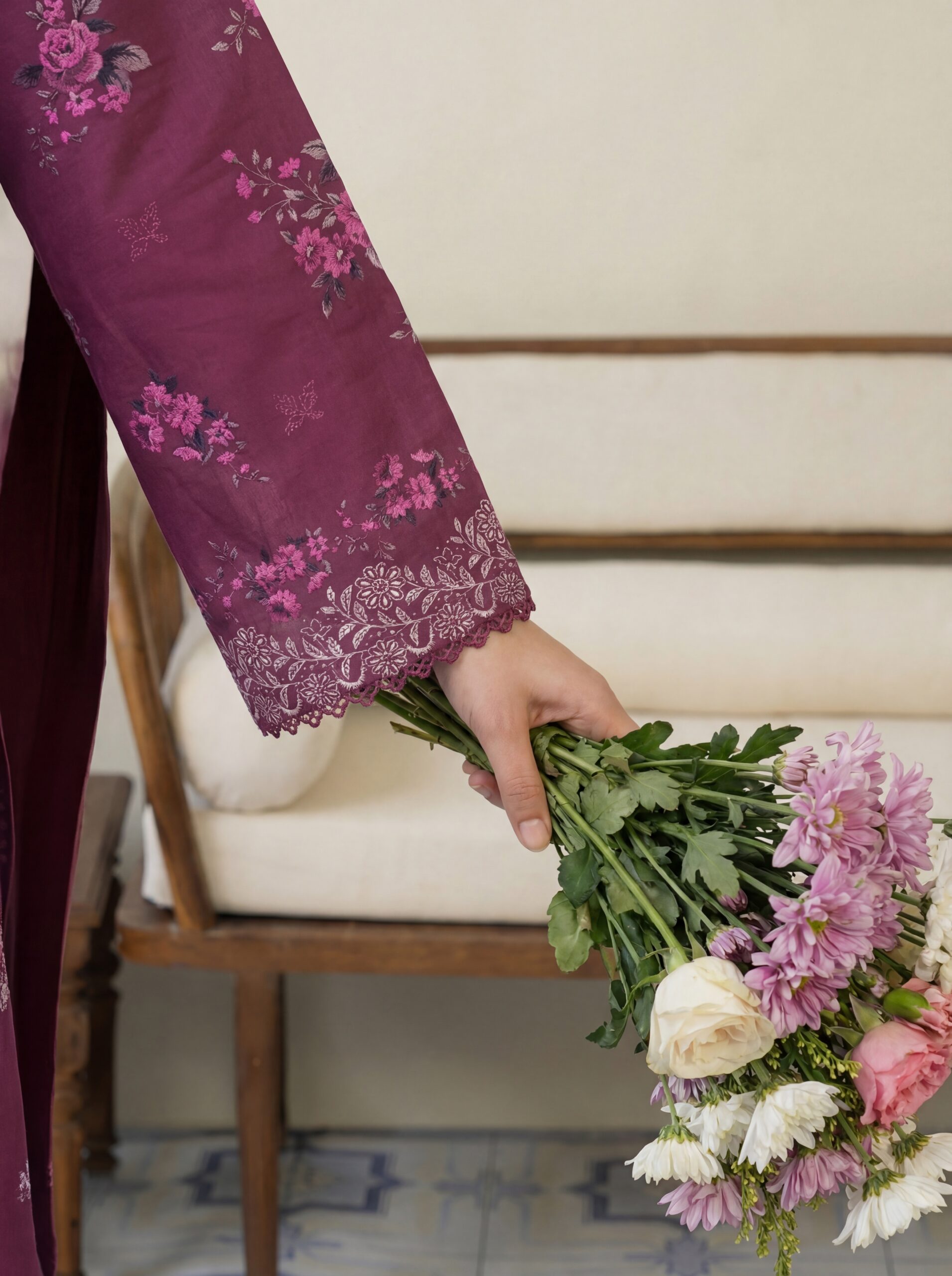 FB-298 | Royal Berry | 3 Pcs Unstitch With Cotton Trouser - Image 3