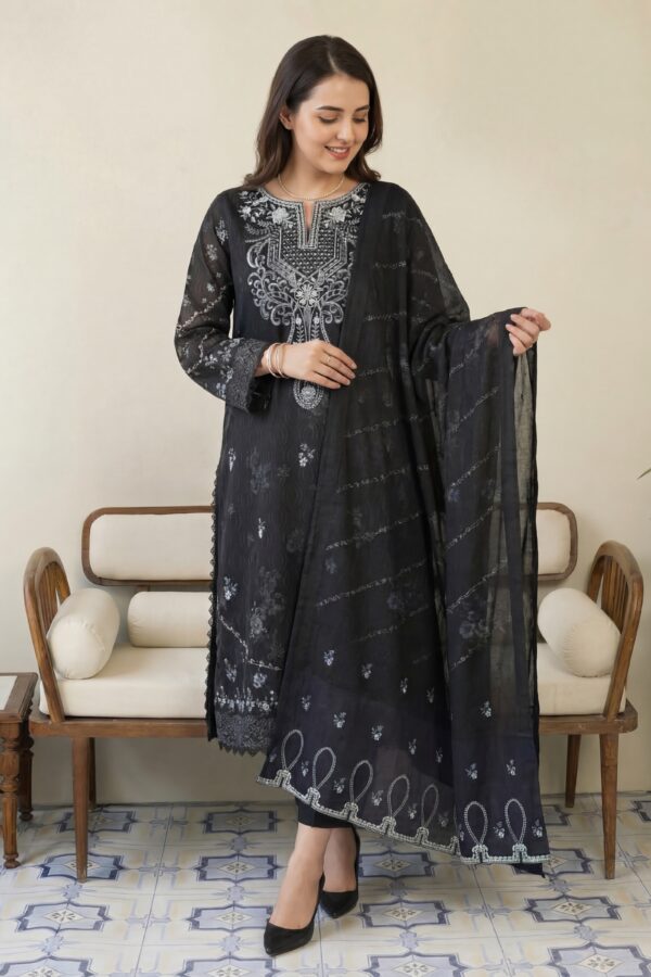 FB-299 | Moonlit Black | 3 Pcs Unstitch With Cotton Trouser