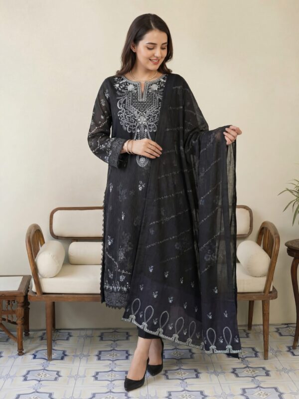 FB-299 | Moonlit Black | 3 Pcs Unstitch With Cotton Trouser