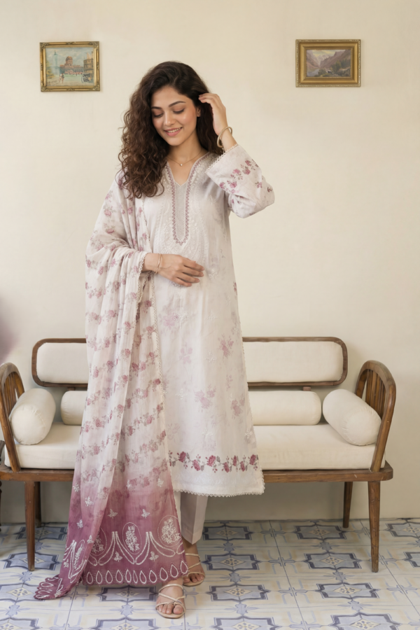 FB-300 | Misty Rose | 3 Pcs Unstitch With Cotton Trouser