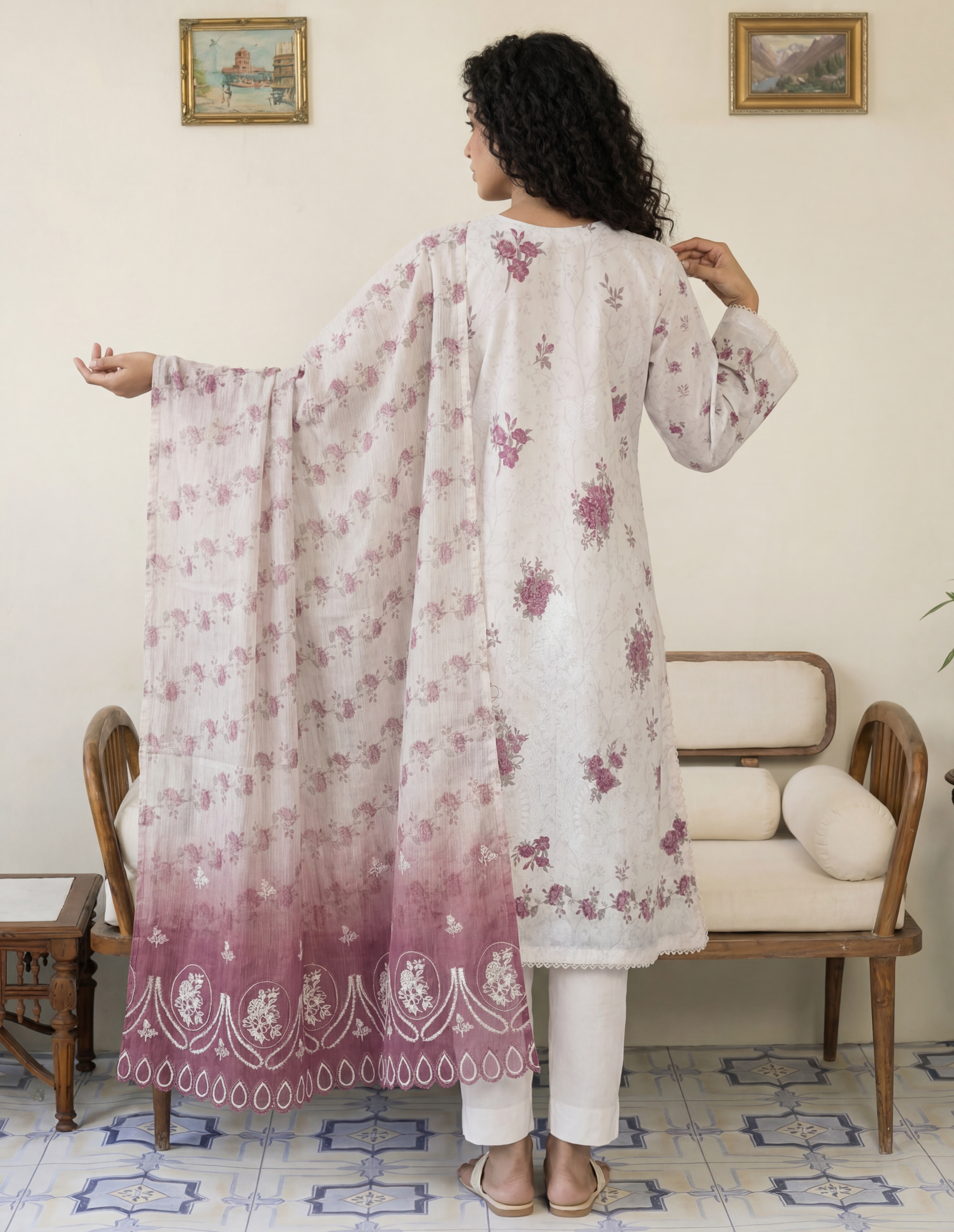 FB-300 | Misty Rose | 3 Pcs Unstitch With Cotton Trouser - Image 2