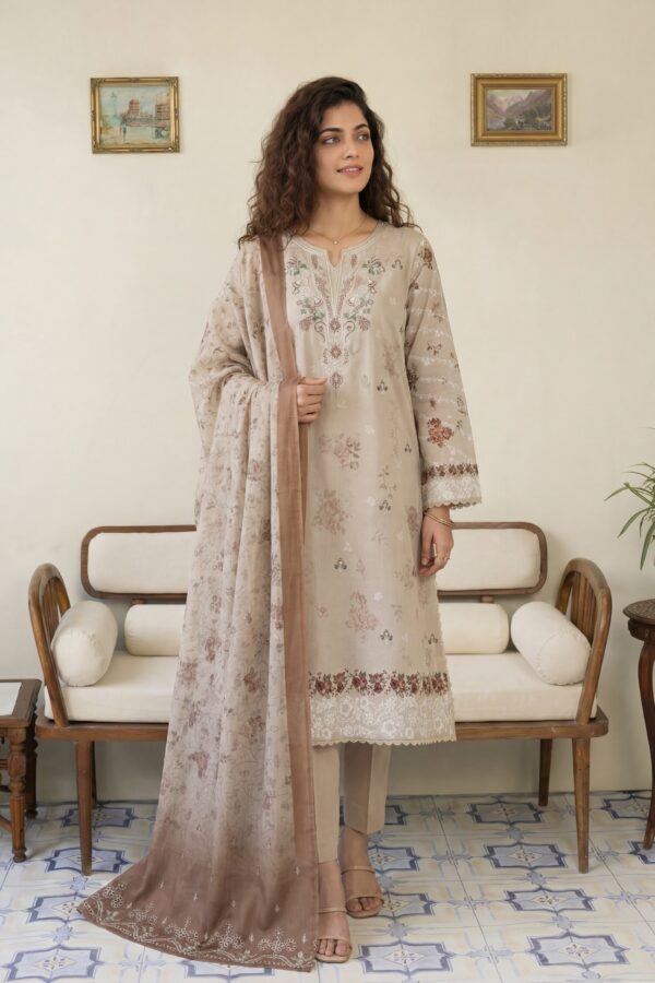 FB-301 | Desert Sand | 3 Pcs Unstitch With Cotton Trouser
