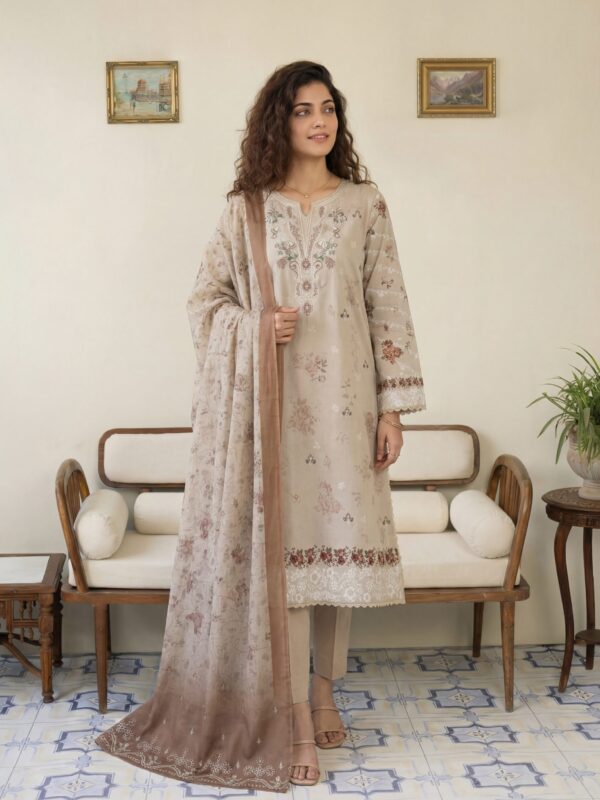 FB-301 | Desert Sand | 3 Pcs Unstitch With Cotton Trouser