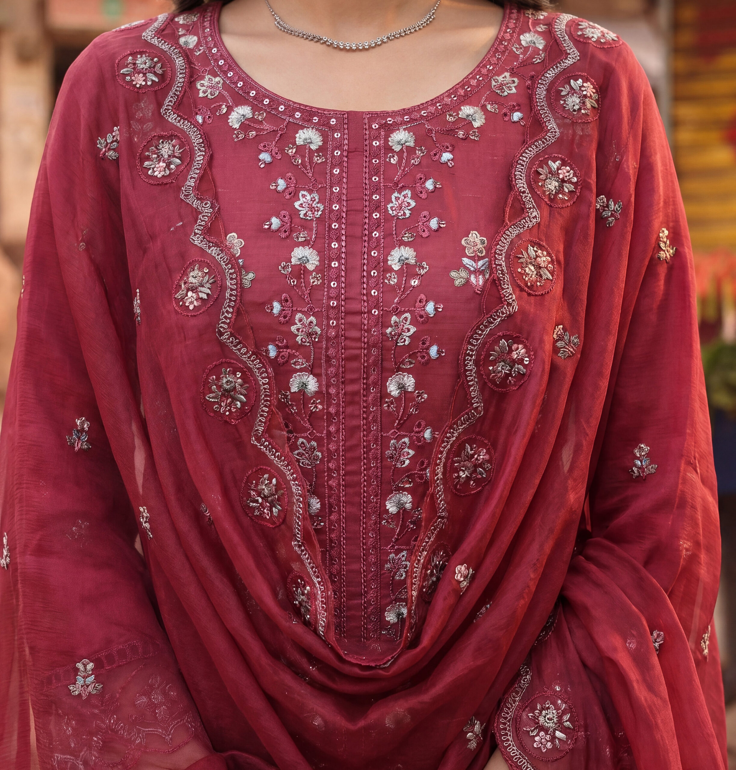 FB-326 | Crimson Red | 3 Pcs Unstitch Semi-Stitch - Image 5