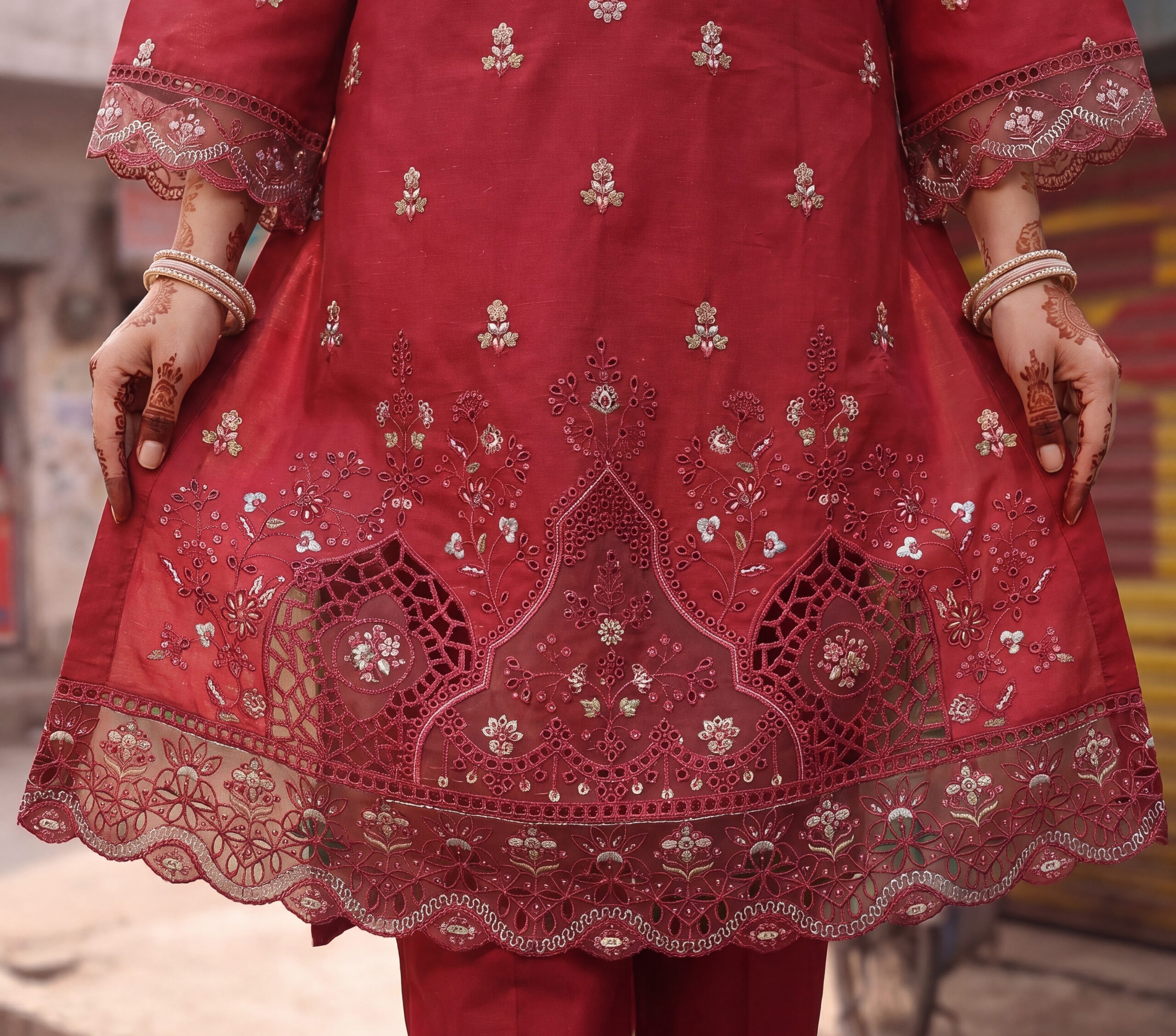 FB-326 | Crimson Red | 3 Pcs Unstitch Semi-Stitch - Image 3